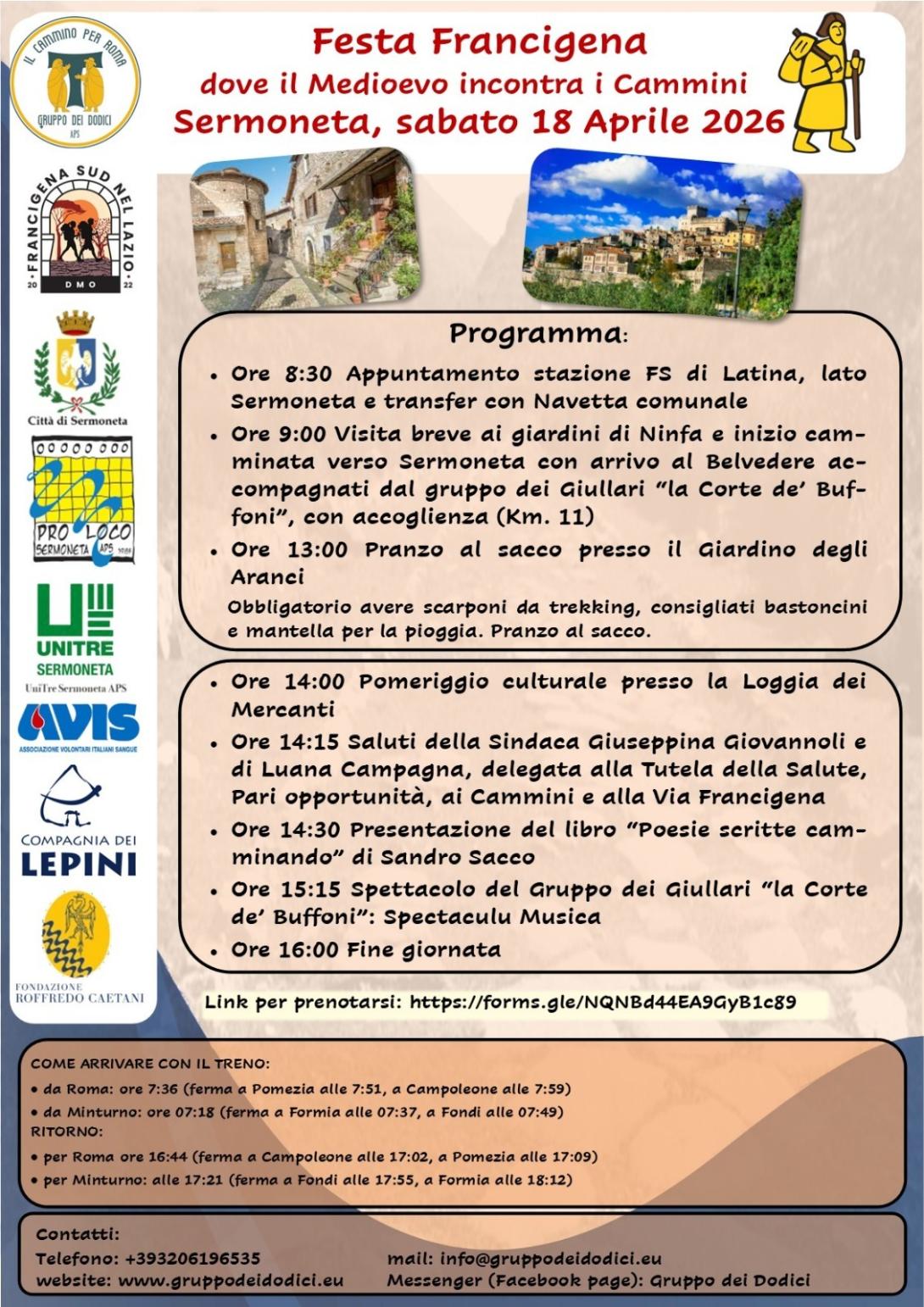 Festa Francigena: Dove il Medioevo incontra i Cammini!
Sermoneta, sabato 18 aprile 2026